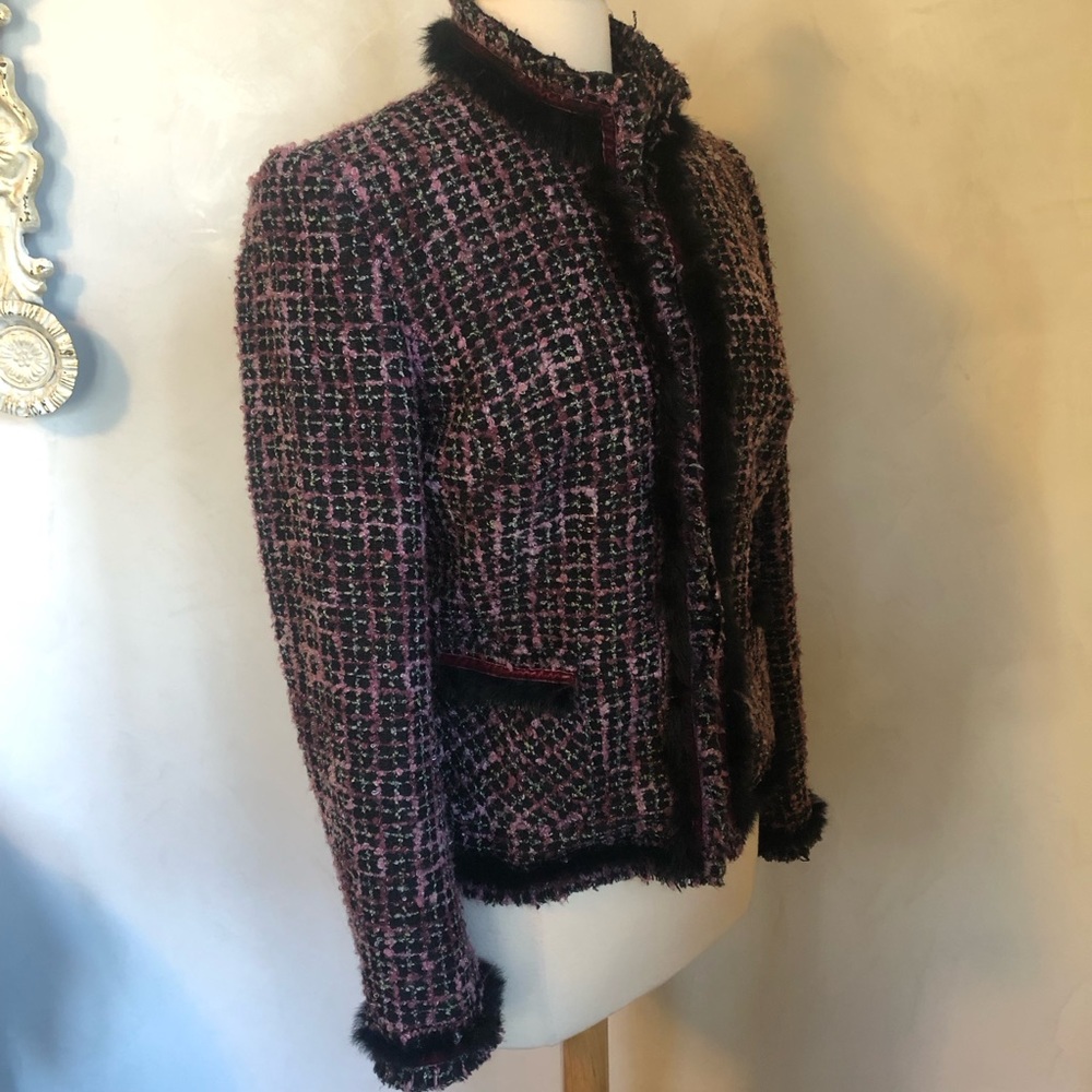 DS Essentials Rare Pink, Multi-Color Tweed Blazer black fur velvet trim Size 10 - Picture 4 of 13
